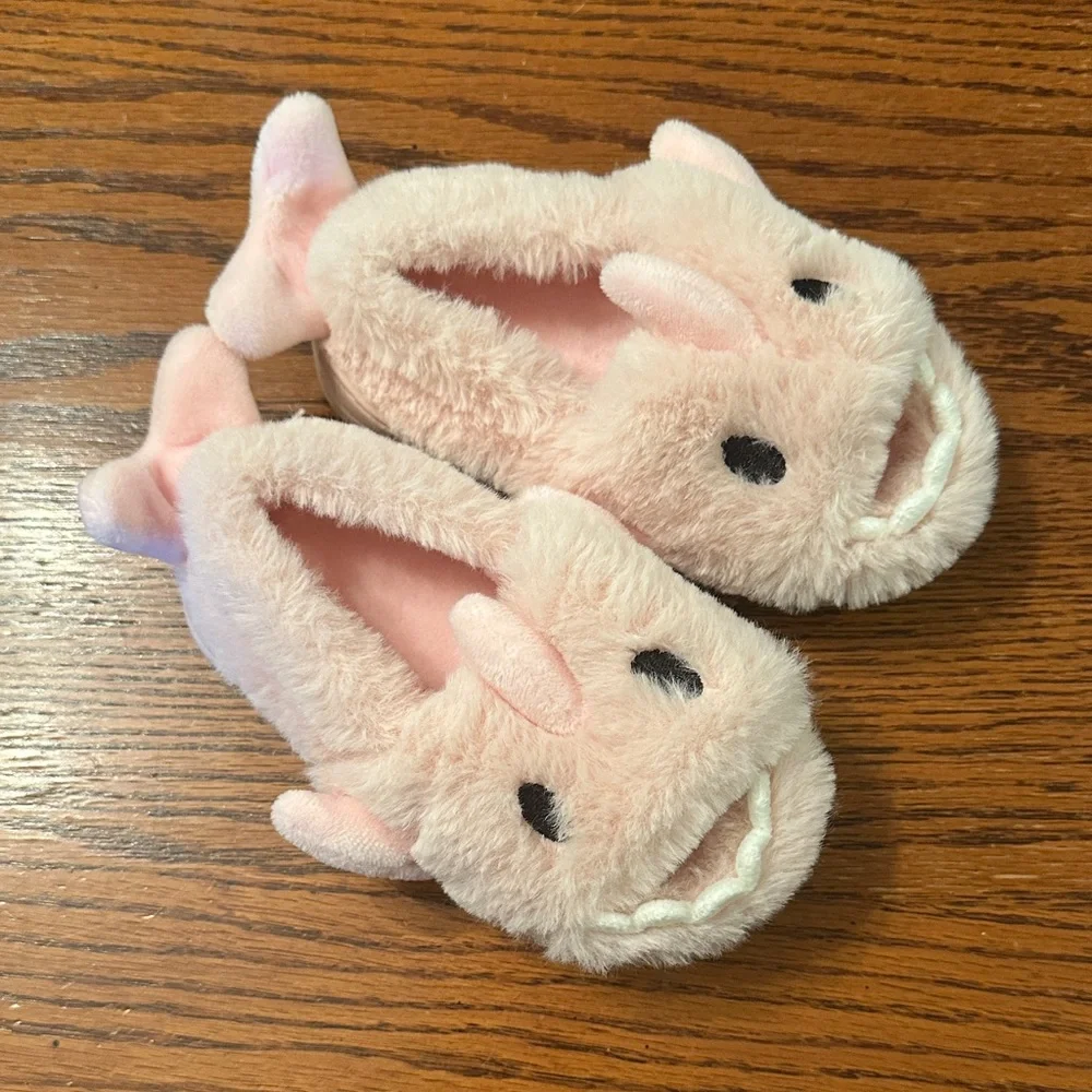 Girls Pink Shark Plush Slippers